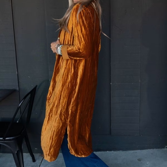 NWT Three Bird Nest City Walks Velvet Duster Coat in Camel Size S - Picture 2 of 5